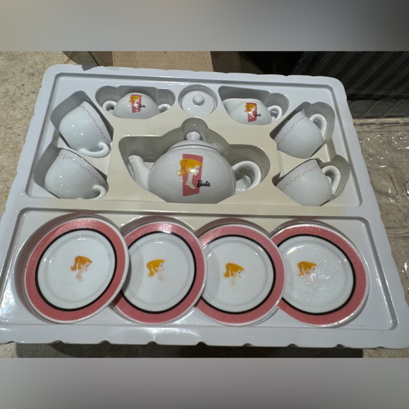 Vintage Barbie 2001 Barbie Miniature Porcelain China Tea Set 13 Piece Schylling - Picture 3 of 3